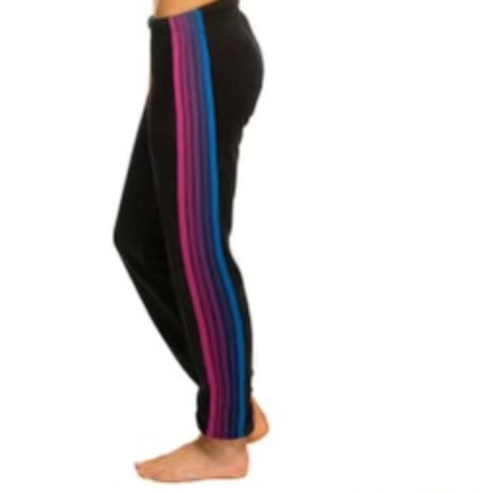 aviator nation black and purple sweatpants (small)
